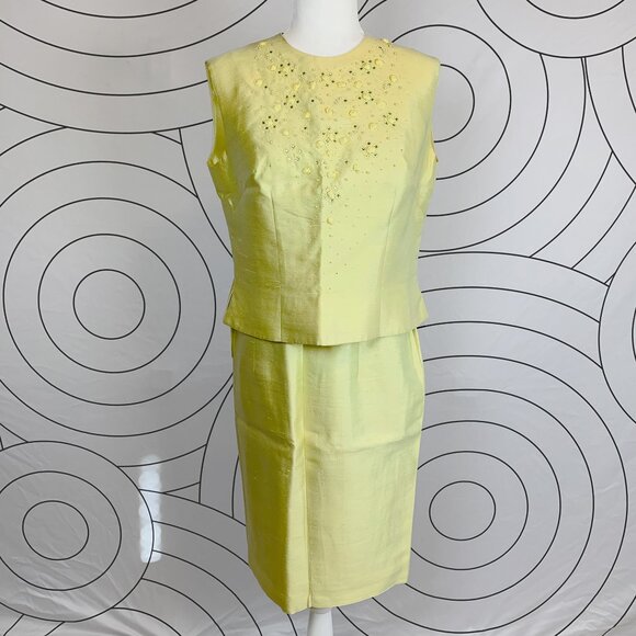 Vintage 60s 3-Piece Slubbed Silk Suit Embellished w/ Rhinestones, Pearls, Sz 14 - Picture 13 of 16